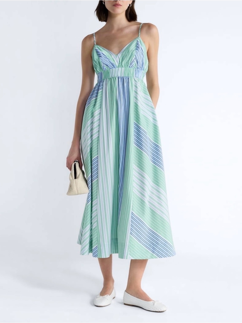 Free Assembly Striped Midi Sundress in Light Blue & Mint. Size 12